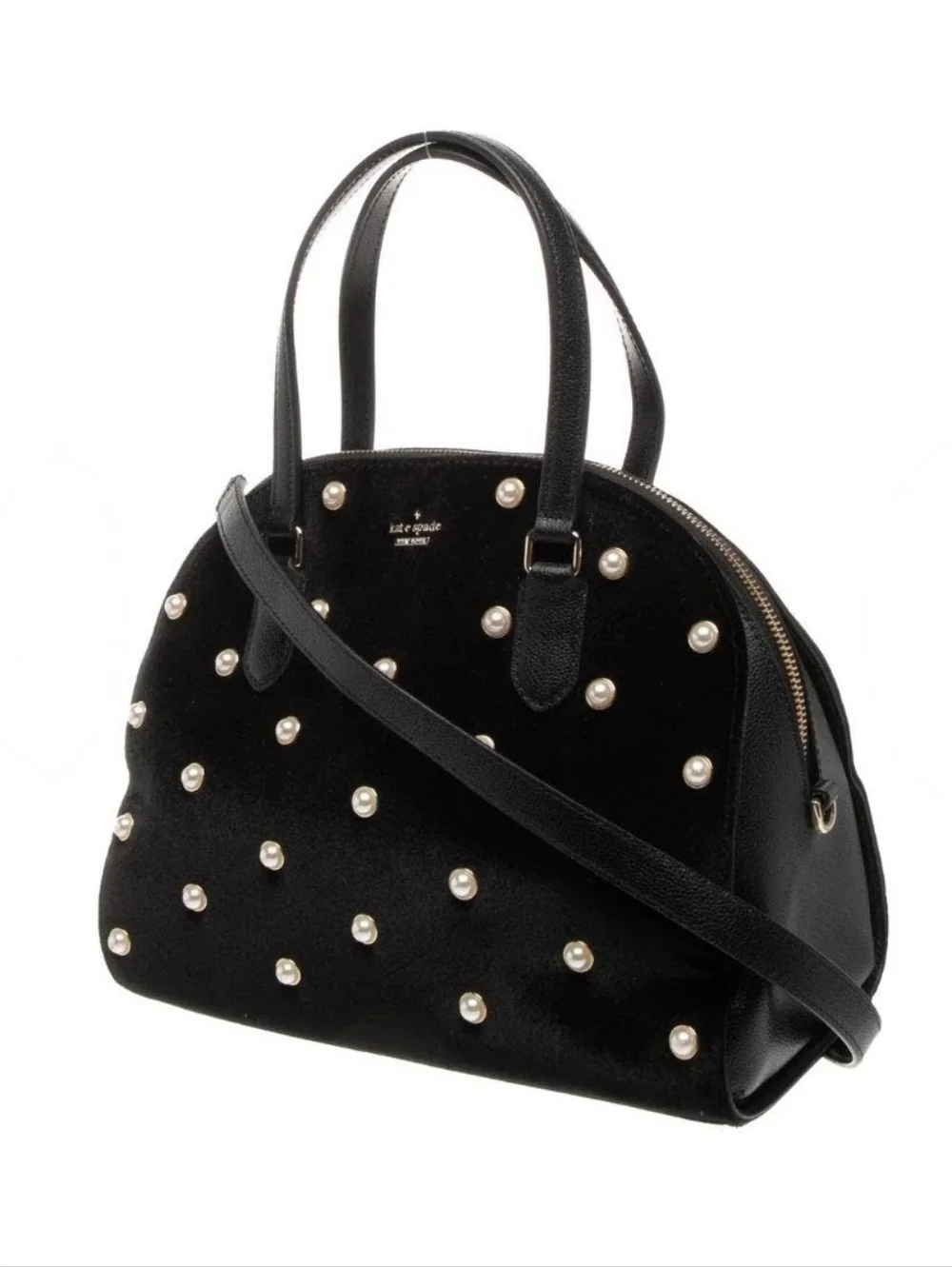 EUC Kate Spade New York Reily Laurel Way Blk Velvet Pearl Stud Crossbody Handbag